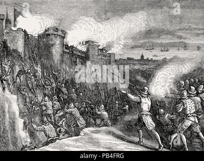 Die Erfassung von Cádiz 1596, anglo-spanish Krieg vom Britischen Schlachten auf Land und Meer, von James Grant Stockfoto