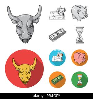 Bank, Business Plan, Bündel von Notizen, Zeit, Geld. Geld und Finanzen set Sammlung Icons in Schwarzweiß, flacher Stil vektor Symbol lieferbar Abbildung: Stock Vektor