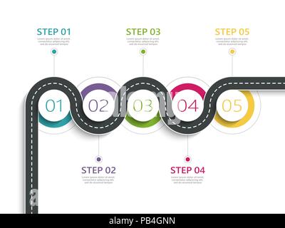 Kurvenreiche Straße lage Infografik Vorlage mit einer Phased-array-Struktur. Business Circle Vorlage mit Optionen für das Diagramm, Timeline. Vector EPS 10. Stock Vektor