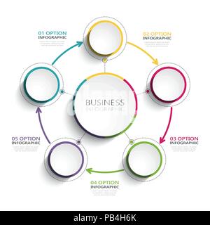 Modernen abstrakten 3D-infografik Vorlage mit fünf Schritte. Business Circle Vorlage mit Optionen für die Broschüre, Schaltplan, Workflow, Timeline. EPS 10. Stock Vektor