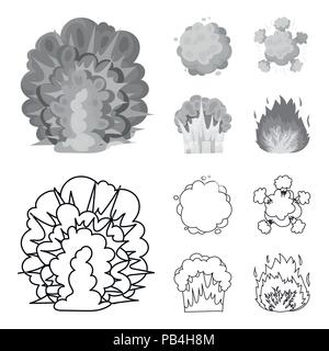 Flamme, Funken, Wasserstoff Fragmente, Atomic oder gas Explosion. Explosionen Sammlung Icons in Grenzen gesetzt, Schwarzweiß-Stil vektor Symbol lieferbar illustrati Stock Vektor