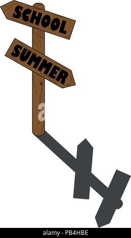 Holzschild mit zwei Richtungen: Sommer und der Schule. Konzept der zurück in die Schule. Stock Vektor