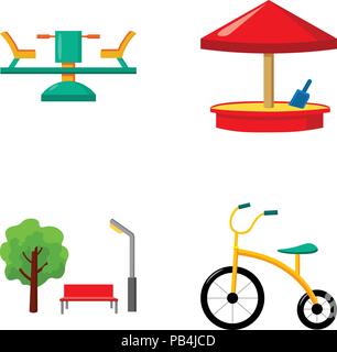 Karussell, Sandkasten, Park, Dreirad. Spielplatz set Sammlung Icons im Comic-stil Vektor Symbol lieferbar Abbildung. Stock Vektor