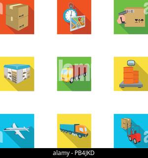 Gabelstapler, Flugzeug, Waren, Dokumente und andere Elemente in der Lieferung und Transport. Logistik und Lieferung set Sammlung Icons im flachen Stil Stock Vektor