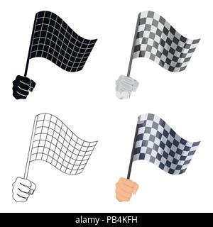 Ein Rennen mit Start und Ziel flatternden Fahne in der Hand. Zielflagge einzelnen Symbol im Comic-stil Vektor Symbol lieferbar Abbildung. Stock Vektor