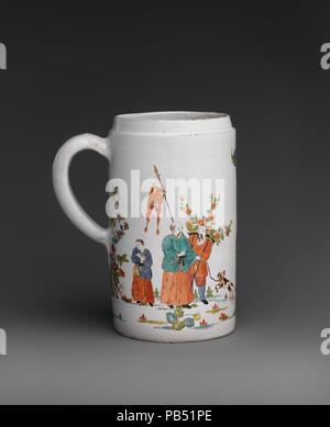 Tankard. Kultur: Deutsche, Bayreuth. Dekorateur: Adam Friedrich von Löwenfinck (Deutsch, 1714-1754). Abmessungen: Insgesamt (bestätigt): 7 1/8 × 6 × 4 3/16 in. (18,1 × 15,2 × 10,6 cm). Datum: Ca. 1736-37. Museum: Metropolitan Museum of Art, New York, USA. Stockfoto