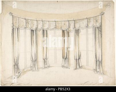 Design für Vorhänge für drei Fenster. Künstler: Charles Hindley und Söhne (Briten, London 1841-1917 London). Maße: Blatt: 10 3/4 x 14 1/2 in. (27,3 x 36,8 cm). Datum: 1841-84. Museum: Metropolitan Museum of Art, New York, USA. Stockfoto