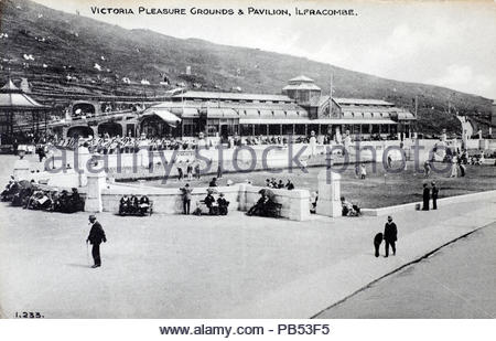 Victoria Vergnügungspark und Pavillon, Ilfracombe, Alte Ansichtskarte von 1927 Stockfoto