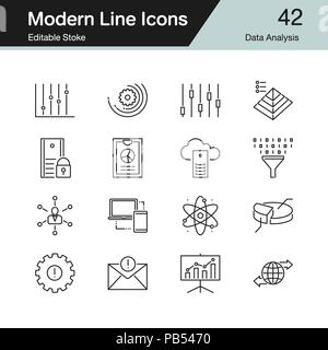 Daten Analyse Symbole. Modernes Design 42. Für die Präsentation, Grafik Design, Mobile, Web Design, Infografiken. Editierbare Schlaganfall. Stock Vektor