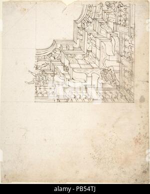 1/4 Design für eine bemalte Decke, mit dem Wappen des Kardinals in der Ecke. Artist: Anonyme, Italienisch, Piemont, 18. Abmessungen: 7-9/16 x 9-3/16-in. (19,2 x 23,4 cm). Datum: 1700-1780. Museum: Metropolitan Museum of Art, New York, USA. Stockfoto