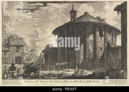 Blick auf den Tempel von Cybele in der Piazza der Bocca della Verità (Veduta del Tempio di Cibele eine Piazza della Bocca della Verità). Artist: Giovanni Battista Piranesi (Italienisch, Mogliano Veneto Rom 1720-1778). Serie/Portfolio: Vedute di Roma (Aussicht auf Rom). Datum: Ca. 1758. Museum: Metropolitan Museum of Art, New York, USA. Stockfoto