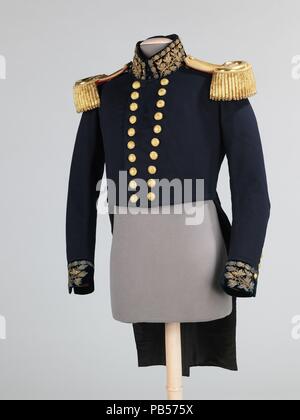 Militärische Jacke. Kultur: Britische. Hersteller: C.Webb (Britisch). Datum: Ca. 1862. Die Initialen auf den Schulterklappen der Naval Jacke stehen für ärztliche Betreuung. Der Titel wurde 1872 mit M.D. ersetzt (Medizinische Fakultät). Die Länge auf den Schulterklappen unterscheidet Rang, in diesem Fall die 2,5-Zoll Länge zeigt den Rang eines Assistant Chirurg. Dieser Stil der Mantel wurde im Jahr 1832 eingeführt und die gleiche Form und Materialien in der Bürgerkrieg erhalten. Es war getragen von Leonard C. McPhail in etwa 1862. Museum: Metropolitan Museum of Art, New York, USA. Stockfoto