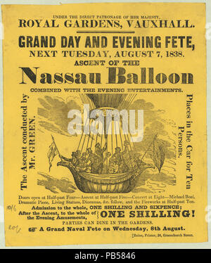 1274 Royal Gardens, Vauxhall. Grand Tag und Abend Fete, nächsten Dienstag, 7. August 1838. Aufstieg der Nassau Ballon, mit dem Abend kombiniert Unterhaltungen LCCN 2002724865 Stockfoto