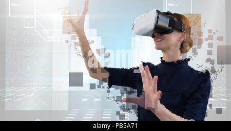 Die Dekonstruktion smashing Pixel virtual reality Frau Stockfoto
