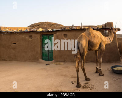 Kleines Dorf in der Wüste Nationalpark Jaisalmer, Indien Juni 2018 Stockfoto