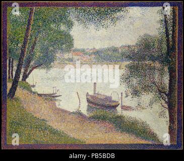 Graue Wetter, Grande Jatte. Artist: Georges Seurat (Französisch, Paris 1859-1891 Paris). Abmessungen: 27 3/4 x 34 in. (70,5 x 86,4 cm). Datum: Ca. 1886-88. Der Blick reicht von der Insel La Grande Jatte, von Bäumen eingerahmt, in die red-roofed Häuser der Pariser Vorort von entweder Asnières oder Courbevoie über die Seine. Seurat hatte zuvor feierte diese Strecke des Flusses mit seinem anspruchsvollen Kompositionen <i> Badegäste in Asnières</i> (1883-84, National Gallery, London) und <i>ein Sonntag auf der Insel La Grande Jatte</i> (1884-86, Kunst Institut von Chicago). Hier suchte er "die meisten genau das Lebendige zu transkribieren Stockfoto