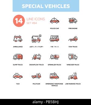 Spezielle Fahrzeuge-line Design Icons einstellen Stock Vektor