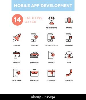 Mobile App Entwicklung - moderne Linie Design Icons einstellen Stock Vektor