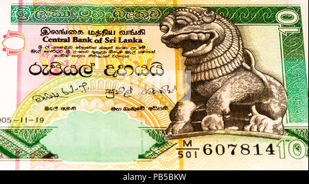 10 Sri Lanka Rupee Bank Note. Rupien ist die nationale Währung der Sri Lanka Stockfoto