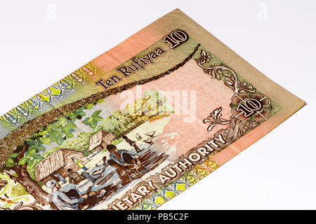 10 Maledivische rufiyaa Bank Note. Rufiyaa ist die nationale cureency der Malediven Stockfoto