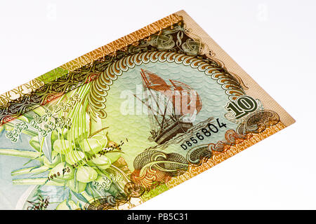 10 Maledivische rufiyaa Bank Note. Rufiyaa ist die nationale cureency der Malediven Stockfoto