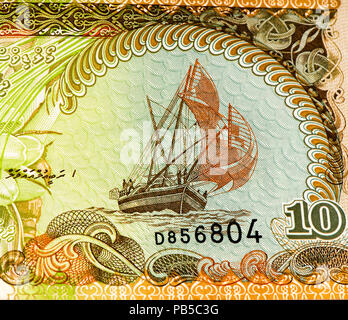 10 Maledivische rufiyaa Bank Note. Rufiyaa ist die nationale cureency der Malediven Stockfoto