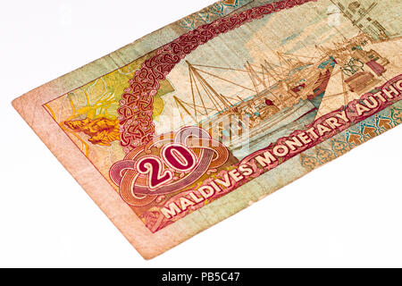 20 Maledivische rufiyaa Bank Note. Rufiyaa ist die nationale cureency der Malediven Stockfoto