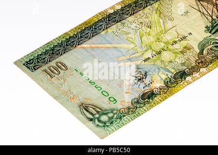 100 Maledivische rufiyaa Bank Note. Rufiyaa ist die nationale cureency der Malediven Stockfoto