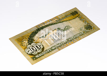 100 Maledivische rufiyaa Bank Note. Rufiyaa ist die nationale cureency der Malediven Stockfoto