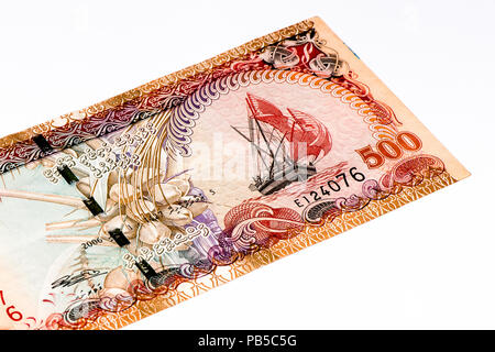 500 Maledivische rufiyaa Bank Note. Rufiyaa ist die nationale cureency der Malediven Stockfoto