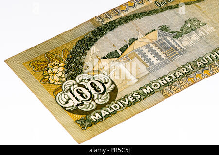 100 Maledivische rufiyaa Bank Note. Rufiyaa ist die nationale cureency der Malediven Stockfoto