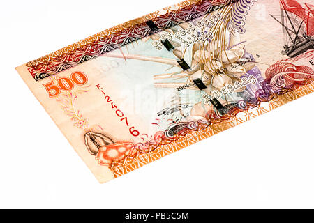 500 Maledivische rufiyaa Bank Note. Rufiyaa ist die nationale cureency der Malediven Stockfoto