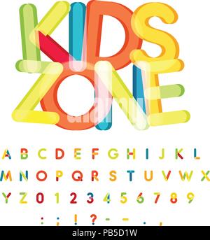 Kids Zone Alphabet, Süßigkeiten, bunten vector Font. Kinder, Kinder geburtstag Alphabet, Weihnachtsschmuck, Vektor bunte Buchstaben. Stock Vektor