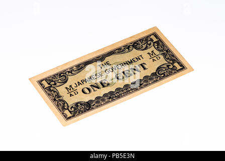 1 Cent Bank Note von Birma Stockfoto