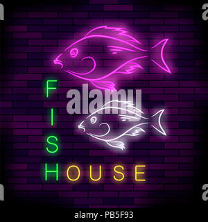 Bunte Neon Fish House Anmelden Stockfoto