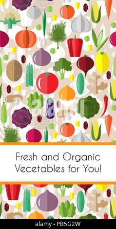 Vertikale Grenze mit bunten Gemüse. Vorlage für Verpackung, Karten, Poster und Menü. Flache Vector Illustration. Stock Vektor