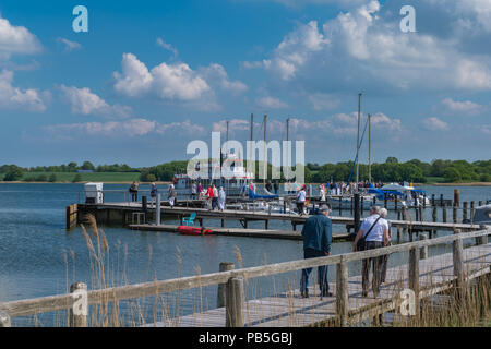 Ausflug des älteren Menschen mit der Schlei Princess, Schlei, Lindaunis, Landschaft von Angeln, Schleswig-Holstein, Deutschland, Europa Stockfoto