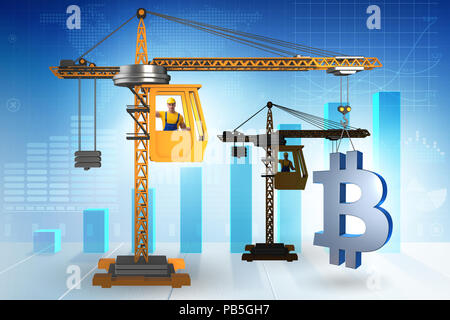 Bau kran Bitcoin in cryptocurrency Konzept Stockfoto
