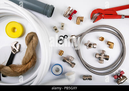 Klempner Ausrüstung. top view Flach Stockfoto
