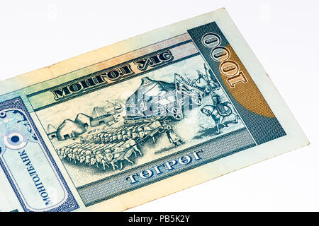1000 togrog Bank Note. Togrog ist die nationale Währung der Mongolei Stockfoto