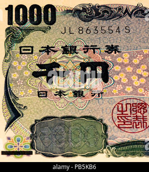 1000 Japanische Yens Bank Note. Japanische Yen ist der nationalen Währung von Japan Stockfoto