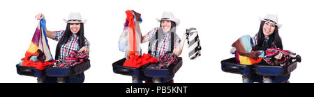 Frau mit Suitacases Vorbereitung für Sommerurlaub Stockfoto