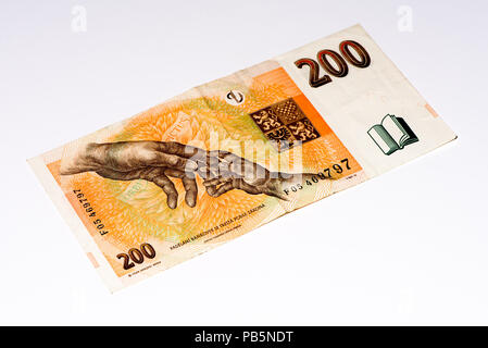 200 Tschechische Kronen Bank Note. Crown ist die nationale Währung der Tschechischen Republik Stockfoto