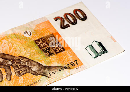 200 Tschechische Kronen Bank Note. Crown ist die nationale Währung der Tschechischen Republik Stockfoto