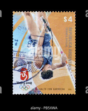 Storniert Briefmarke gedruckt von Argentinien, das zeigt, Stabhochsprung, circa 2008. Stockfoto