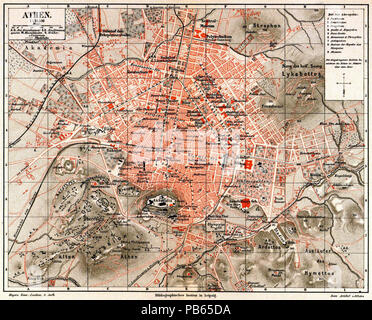 . English: Stadtplan von Athen (1:16 500) Englisch: Meyers Konversationslexikon - Vol.1 - Karte auf Seite 999 - Athen. Von 1885 bis 1890 1025 Meyers b 1 s 0999 a Stockfoto