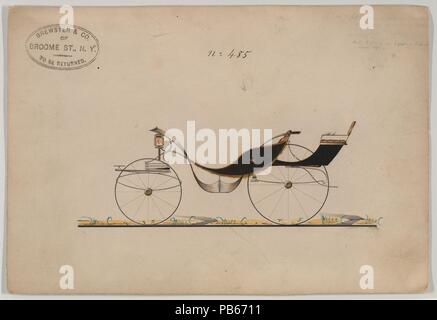 Design für den Phaeton (Licht Pony mit Rumble), No. 485. Maße: Blatt: 6 5/8 x 9 3/4 in. (16,8 x 24,8 cm). Hersteller: Brewster & Co (American, New York). Datum: Ca. 1860. Brewster & Unternehmen Geschichte Gegründet 1810 von James Brewster (1788-1866) in New Haven, Connecticut, Brewster&Company, bei der Herstellung von feinen Wagen spezialisiert. Der Gründer eröffnet Showroom in New York 1827 am 53-54 Broad Street, und das Unternehmen unter Generationen der Familie Führung blühte. Expansion erforderte bewegt sich rund um Manhattan, mit Namen Änderungen betreffen, die die Schichten von Management - Stockfoto