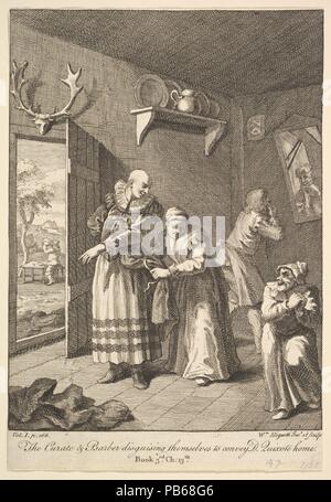 Die kuratie und Friseur verkleiden sich zu vermitteln Don Quijote Home (Sechs Illustrationen für Don Quixote). Künstler: William Hogarth (Briten, London 1697-1764 London). Thema: Veranschaulicht Miguel de Cervantes Saavedra (Spanisch, Alcalá Madrid, 1547-1616). Maße: Blatt: 9 5/8 x 6 11/16 in. (24,5 x 17 cm). Datum: 1756 oder nach. Museum: Metropolitan Museum of Art, New York, USA. Stockfoto