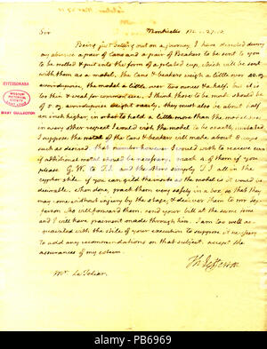 912 unterzeichneten Brief von Thomas Jefferson an Herrn Letelier, 27. März 1810 Stockfoto