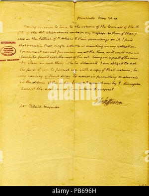 912 unterzeichneten Brief von Thomas Jefferson an Patrick Magruder, 30. Mai 1810 Stockfoto